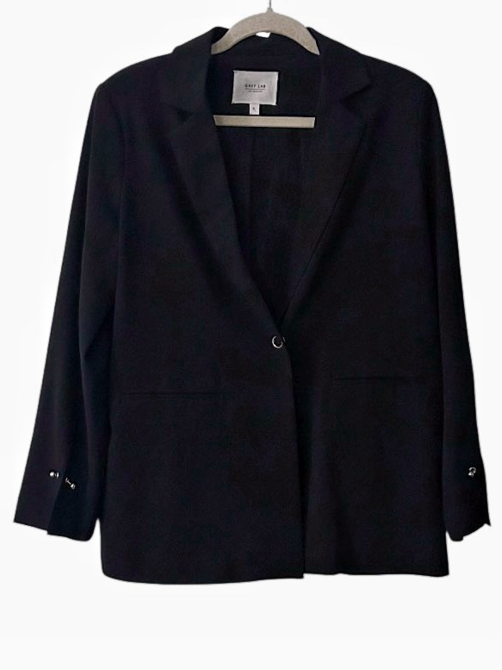 Grey Lab Anthropologie Black Blazer Size Small Notched Lapel Silver Hardware
